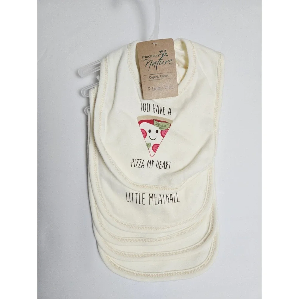 Touched by Nature Baby Organic Cotton Bibs‎ 5pk Muffin Pizza My Heart